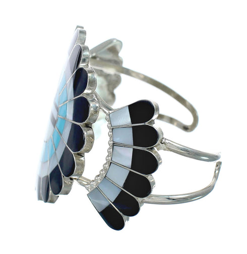 Multicolor Inlay Zuni Sun Sterling Silver Cuff Bracelet NX11591